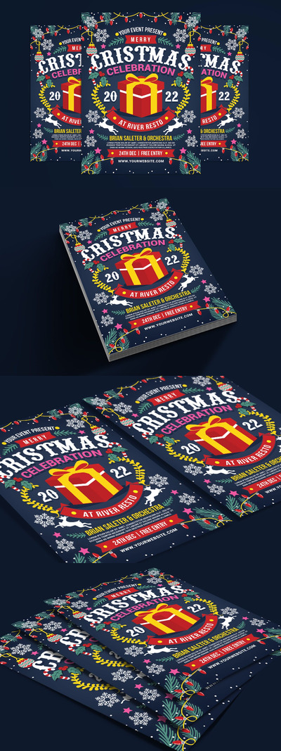 圣诞节庆祝传单海报模板 (PSD)