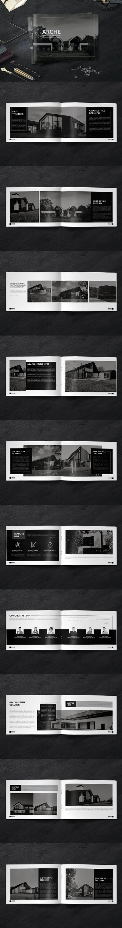 黑色横版建筑手册图册设计模板 (INDD)