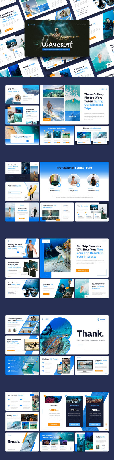 冲浪和潜水度假旅行ppt模板 (PPTX,PPT)