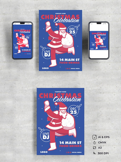 圣诞老人礼品派对海报模板 (EPS,AI)