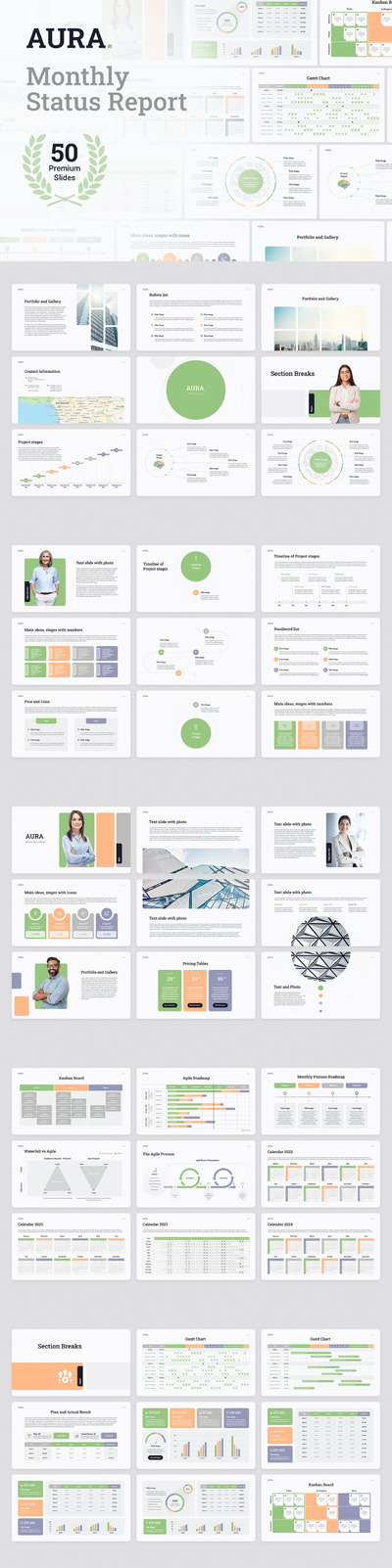 月度状态报告ppt模板 (PPTX,PDF)