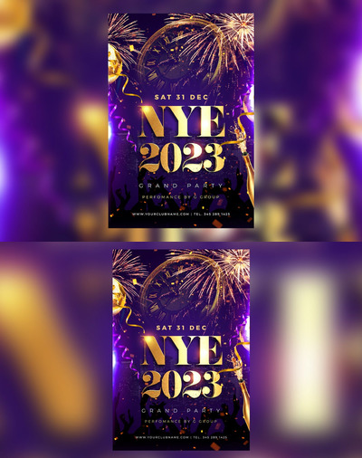 绚烂烟花2023新年传单海报模板 (PSD)