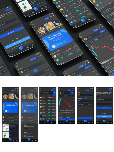 加密黑&加密货币交易黑暗应用APP UI KIT  (FIG,PSD,SKETCH,XD)