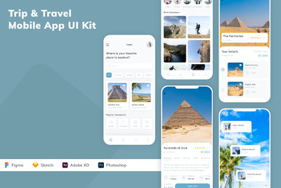 旅行和旅行移动应用 APP UI KIT (FIG,SKETCH,PSD,XD)
