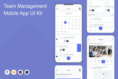 团队管理移动应用 APP UI KIT (FIG,PSD,SKETCH,XD)
