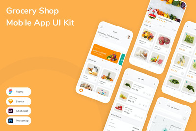 杂货店移动应用 APP UI KIT (FIG,PSD,SKETCH,XD)