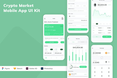 加密市场移动应用 APP UI KIT (FIG,PSD,SKETCH,XD)