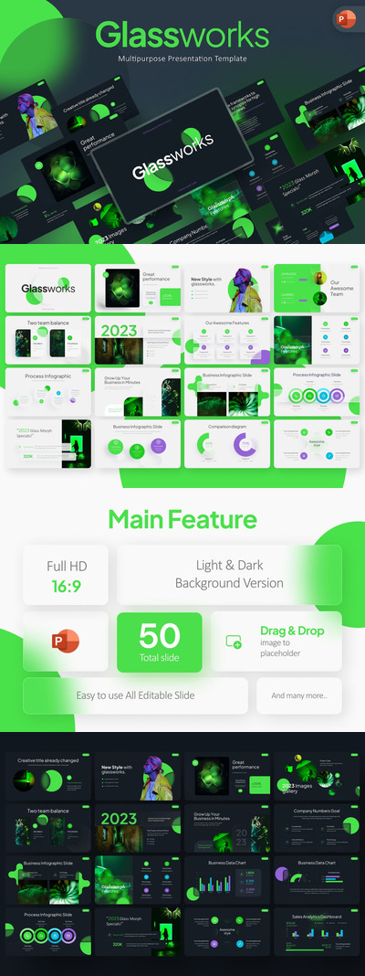 绿色玻璃样式多用途PPT模板 (PPTX)