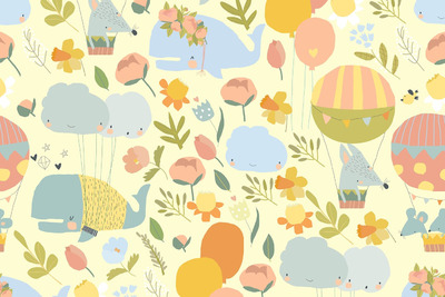 可爱鲸鱼的矢量接缝图案 (EPS,AI,JPG,PNG)