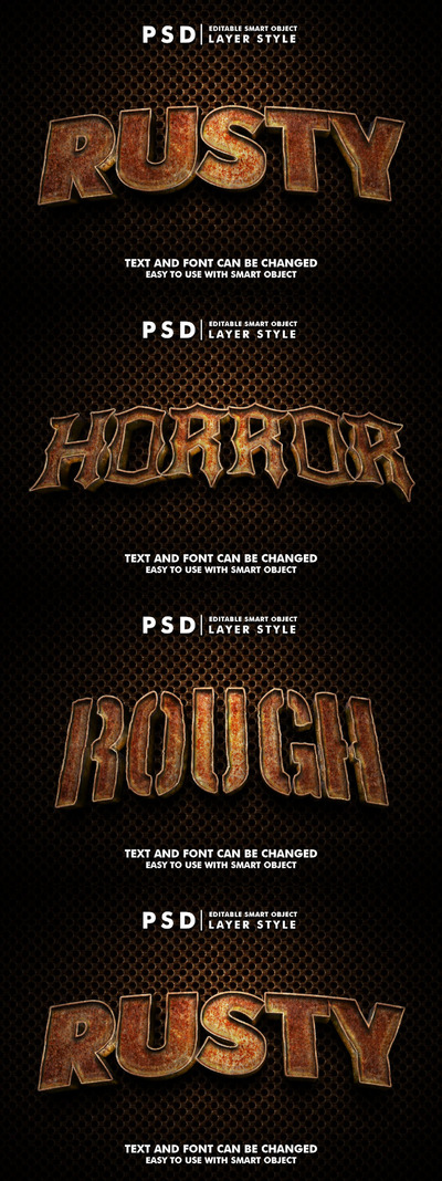 游戏风格生锈的可编辑文本效果 (PSD)