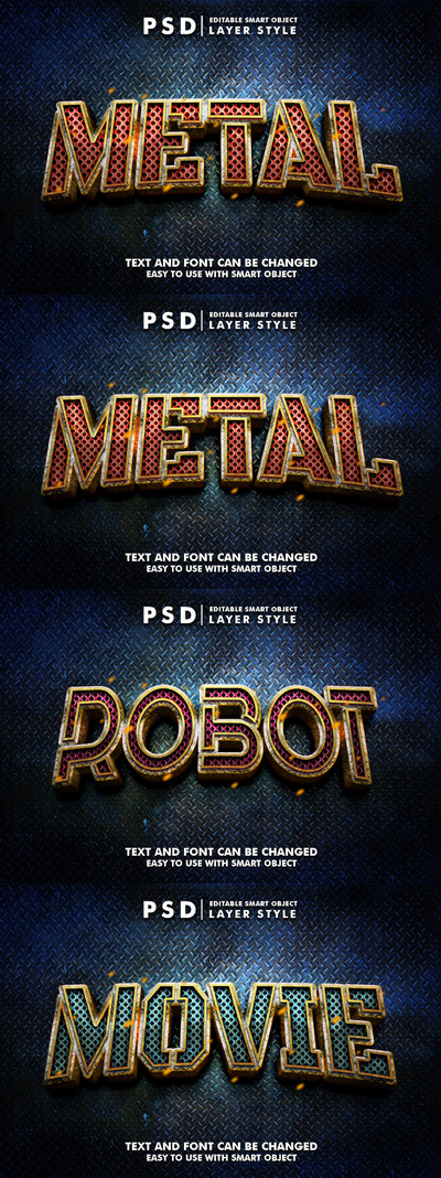 游戏金属可编辑Psd文本效果 (PSD)