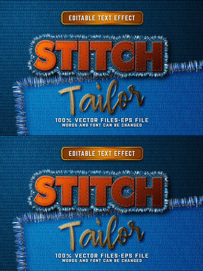 缝合剪裁可编辑文本效果 (EPS)