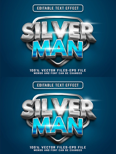 银色游戏风格可编辑文本效果 (EPS)