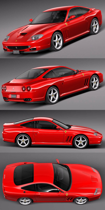 1996-2002款法拉利Ferrari 550 Maranello跑车3D模型（OBJ,FBX,MAX）