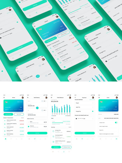 信用卡管理、汇款和银行应用APP UI KIT (FIG,PSD,SKETCH,XD)