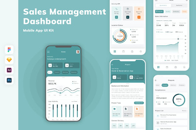 销售管理仪表板移动应用APP UI KIT (FIG,PSD,SKETCH,XD)