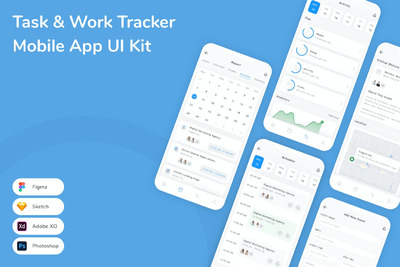 任务和工作跟踪器移动应用APP UI KIT (FIG,PSD,SKETCH,XD)