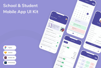 学校和学生移动应用APP UI KIT (FIG,PSD,SKETCH,XD)