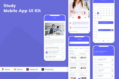 在线学习移动应用APP UI KIT (SKETCH,FIG,XD,PSD)