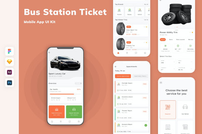 汽车维修移动应用APP UI KIT (FIG,PSD,SKETCH,XD)