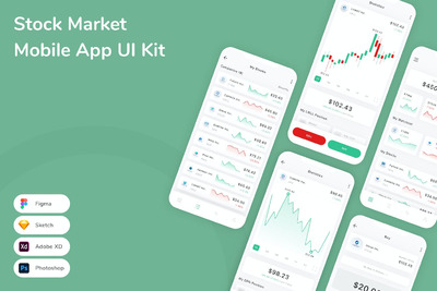 股票市场移动应用APP UI KIT (FIG,PSD,SKETCH,XD)