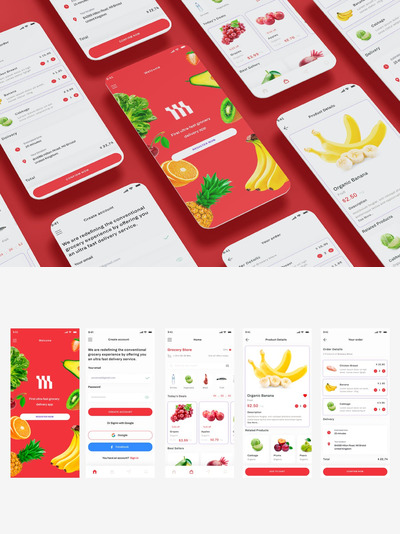 在线杂货店和配送食品商店应用APP UI KIT (FIG,PSD,XD,SKETCH)