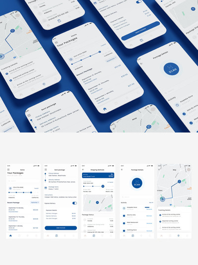 快递包裹跟踪和包裹快递应用APP UI KIT (FIG,SKETCH,PSD,XD)