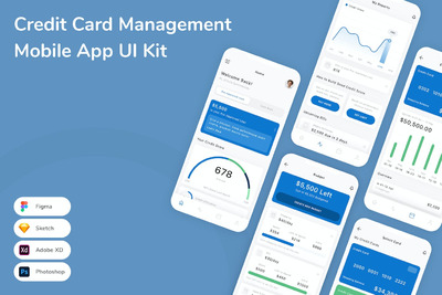 信用卡管理移动应用 APP UI KIT (FIG,PSD,SKETCH,XD)