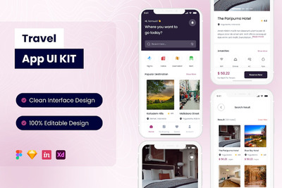 旅行手机应用 APP UI KIT (FIG,SKETCH,XD)