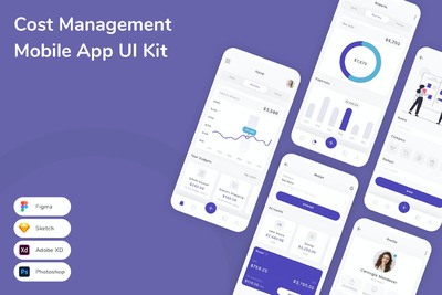 成本管理移动应用 APP UI KIT (FIG,PSD,SKETCH,XD)