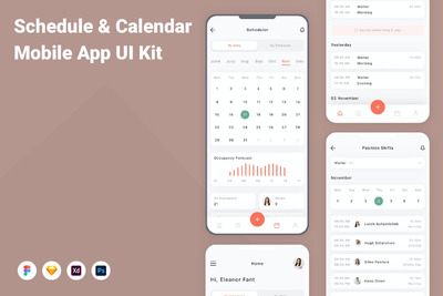 日程表和日历移动应用 APP UI KIT (FIG,PSD,SKETCH,XD)