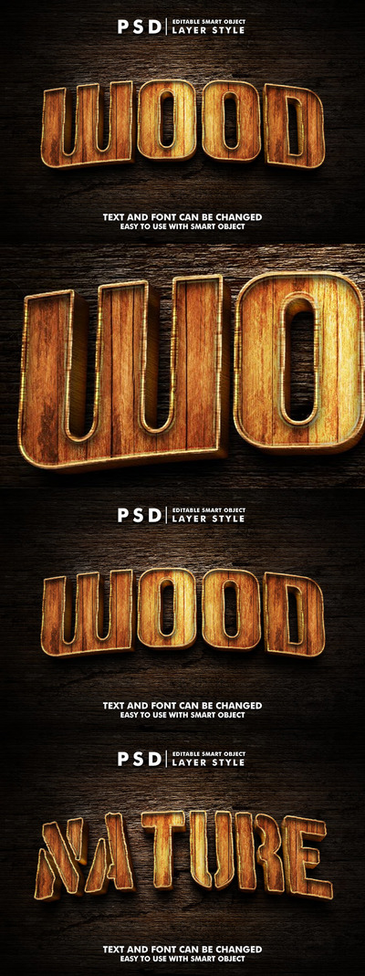 木材可编辑PS文本图层样式效果 (PSD)