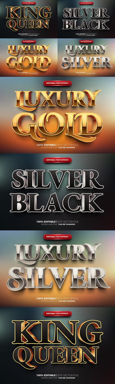 豪华银金色文字效果3D矢量Ai字体样式 (AI,EPS)