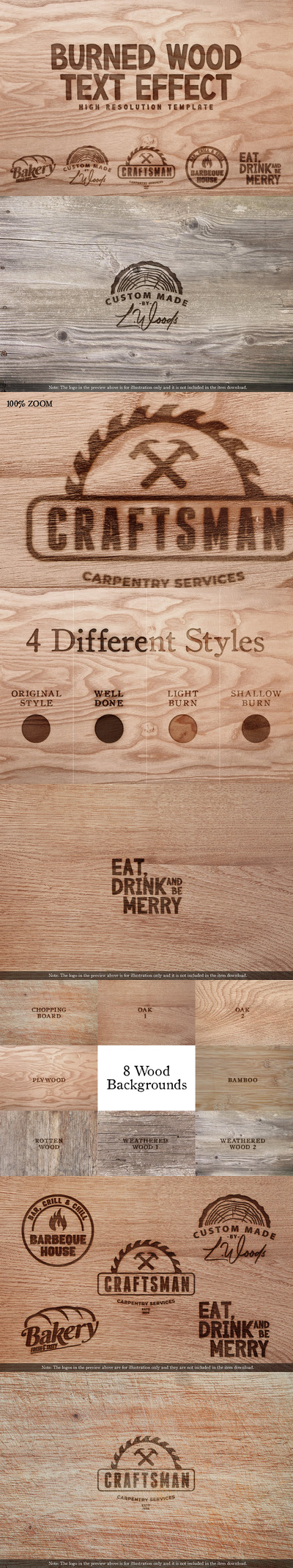 燃烧木材PS文本效果模板 (PSD)