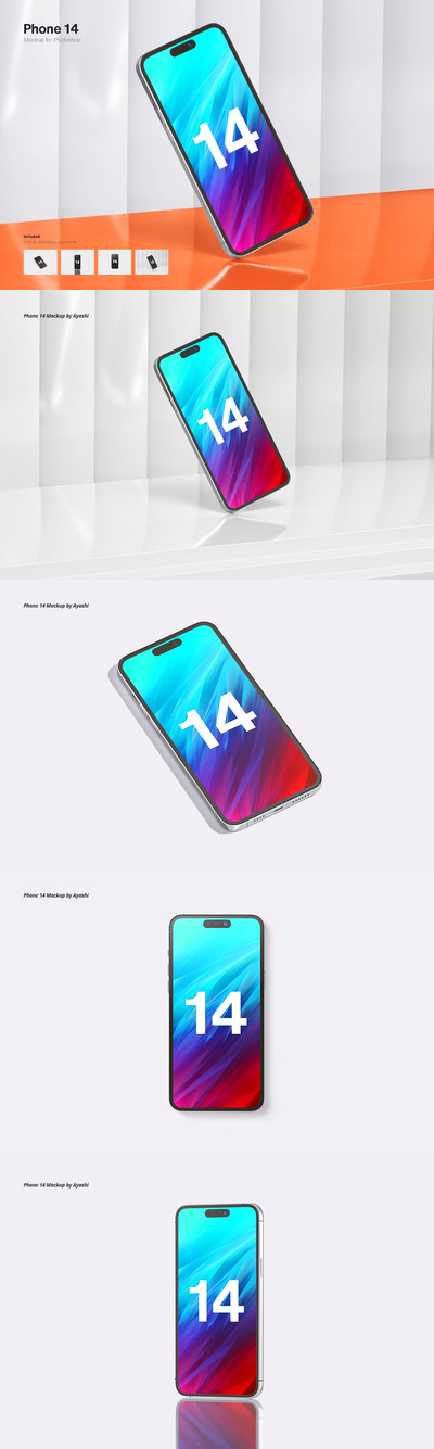 🔴时尚高端逼真质感的iPhone 14 APP UI样机展示模型mockups