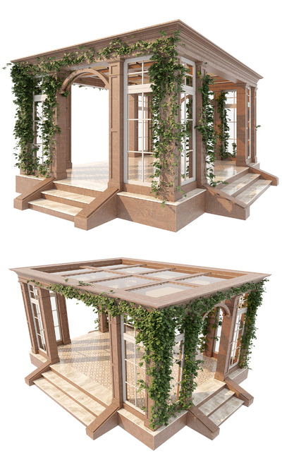 带常春藤绿植的凉亭 亭子3D模型（FBX,MAX）