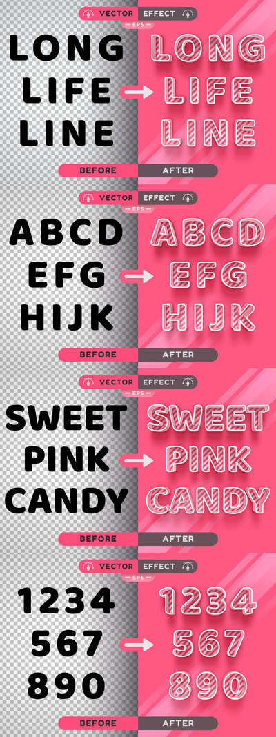 甜粉色糖果-可编辑文本效果PS字体样式 (AI,EPS)