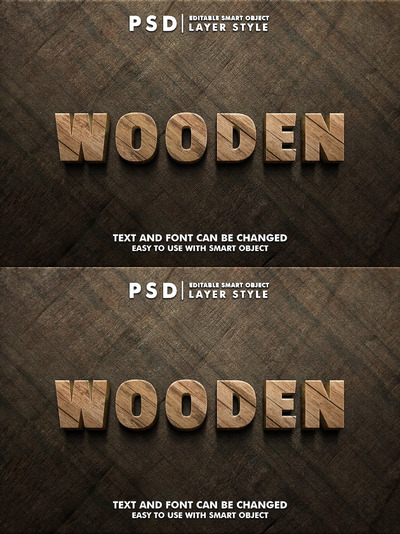 木材3D逼真PS图层文本效果 (PSD)