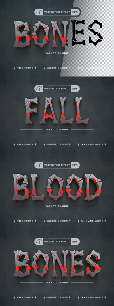 红色骨骼-可编辑文本效果，字体样式 (AI,EPS)