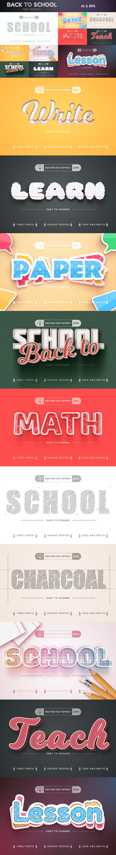 设置10个学校可编辑文本效果，字体样式 (AI,EPS)