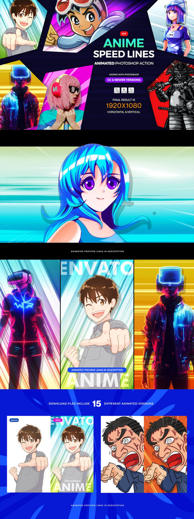 🔴动漫动画漫画速度线 Photoshop 动作预设-PSD