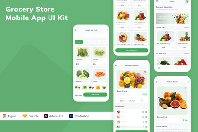 杂货店移动应用 App UI Kit (FIG,PSD,SKETCH,XD)