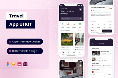 旅行手机应用 App UI Kit (FIG,SKETCH,XD)