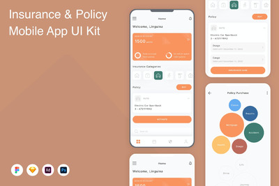 保险和保单移动应用 App UI Kit (FIG,PSD,SKETCH,XD)