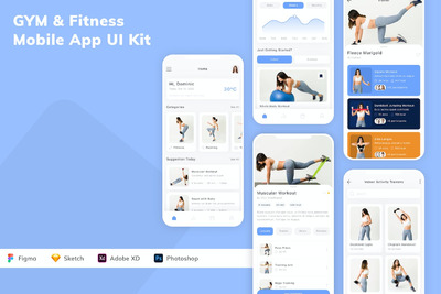 健身房和健身移动应用APP UI KIT (FIG,PSD,SKETCH,XD)