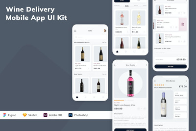 葡萄酒配送移动应用APP UI KIT (FIG,PSD,SKETCH,XD)