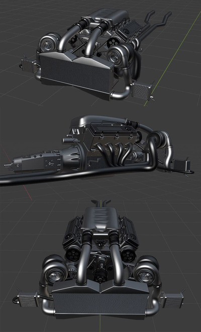 双涡轮增压V8发动机3D模型（OBJ,BLEND）