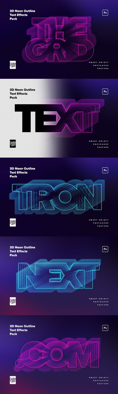 80年代复古未来3D霓虹灯文本效果 (PSD)