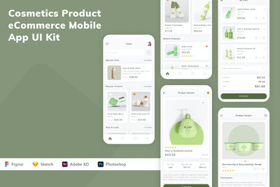 化妆品产品电子商务移动应用APP UI KIT (FIG,PSD,SKETCH,XD)
