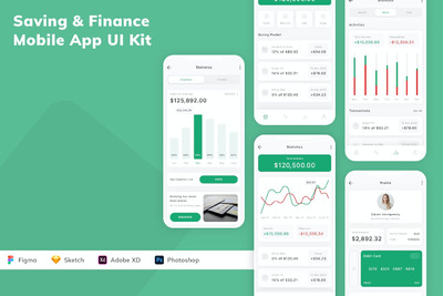 储蓄和金融移动应用APP UI KIT (FIG,PSD,SKETCH,XD)
